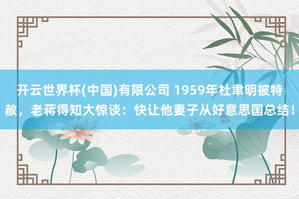 开云世界杯(中国)有限公司 1959年杜聿明被特赦，老蒋得知大惊谈：快让他妻子从好意思国总结！