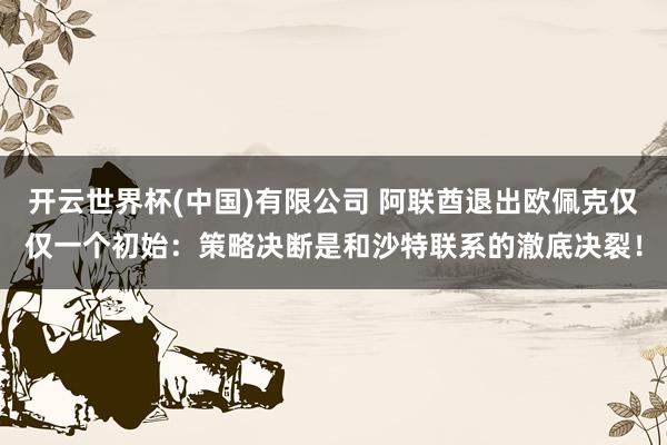 开云世界杯(中国)有限公司 阿联酋退出欧佩克仅仅一个初始：策略决断是和沙特联系的澈底决裂！