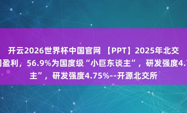 开云2026世界杯中国官网 【PPT】2025年北交所年报：83%公司盈利，56.9%为国度级“小巨东谈主”，研发强度4.75%--开源北交所