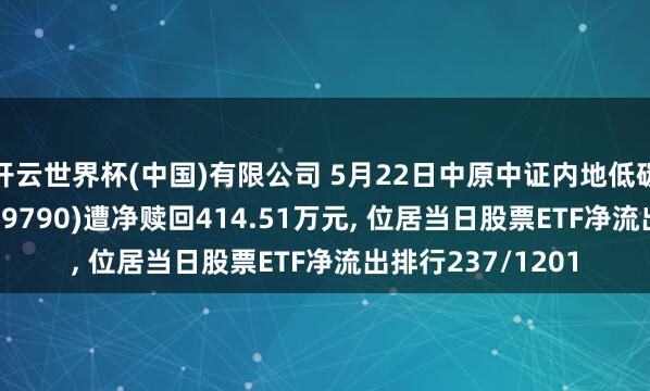 开云世界杯(中国)有限公司 5月22日中原中证内地低碳经济主题ETF(159790)遭净赎回414.51万元， 位居当日股票ETF净流出排行237/1201