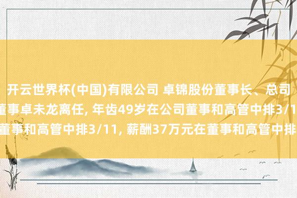开云世界杯(中国)有限公司 卓锦股份董事长、总司理及执行公司事务的董事卓未龙离任， 年齿49岁在公司董事和高管中排3/11， 薪酬37万元在董事和高管中排5/11