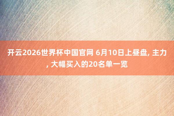 开云2026世界杯中国官网 6月10日上昼盘, 主力, 大幅买入的20名单一览
